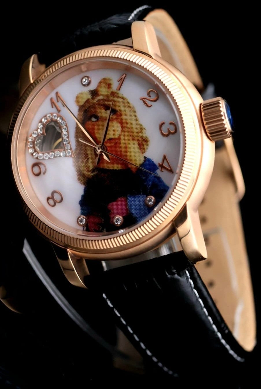 DISNEY Muppets Automatik Miss Piggy Damenuhr Uhr Leder Sammlerstück Vintage0