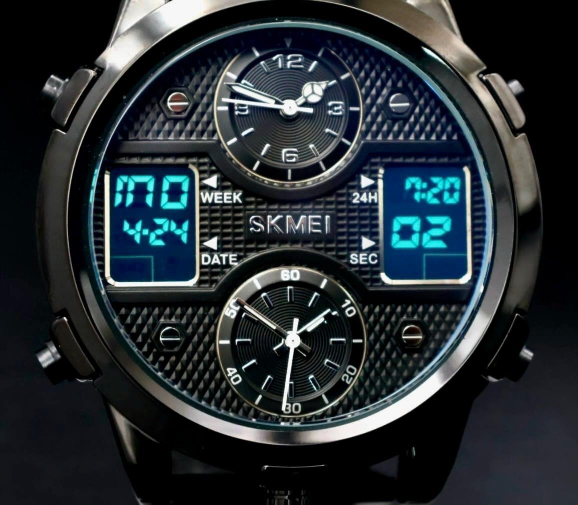 Sportliche Digital & Analog Herren Männer Uhr Armbanduhr Keramik Look 52mm NEU0