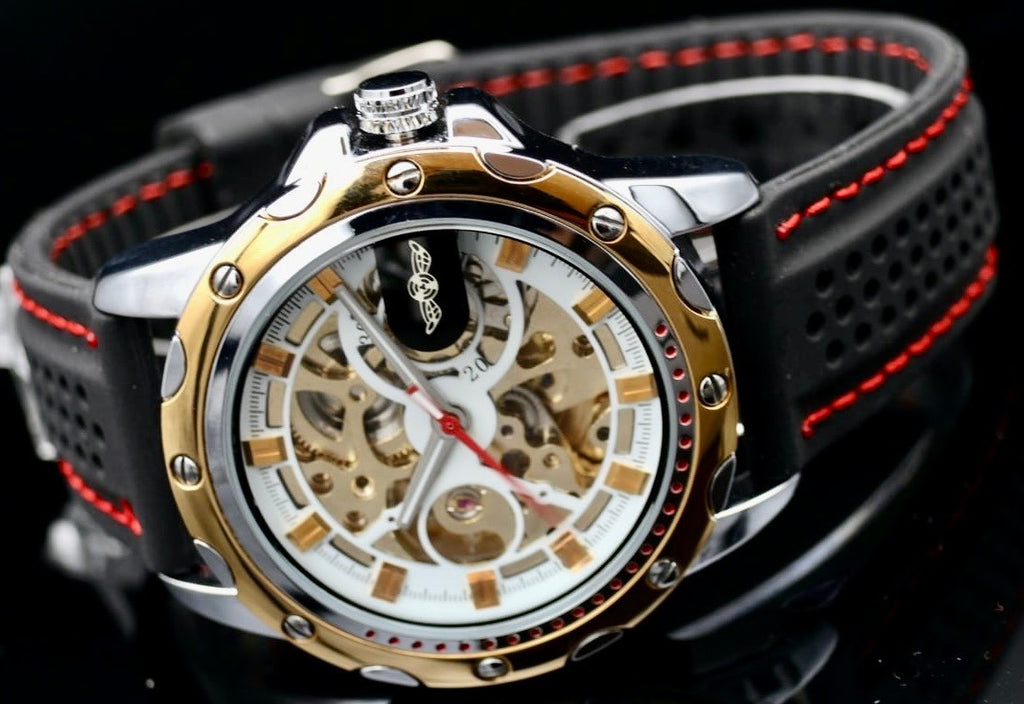 Sportliche Herren Männer Automatik Uhr Gold Schwarz Farben mit Kautschukband NEU1