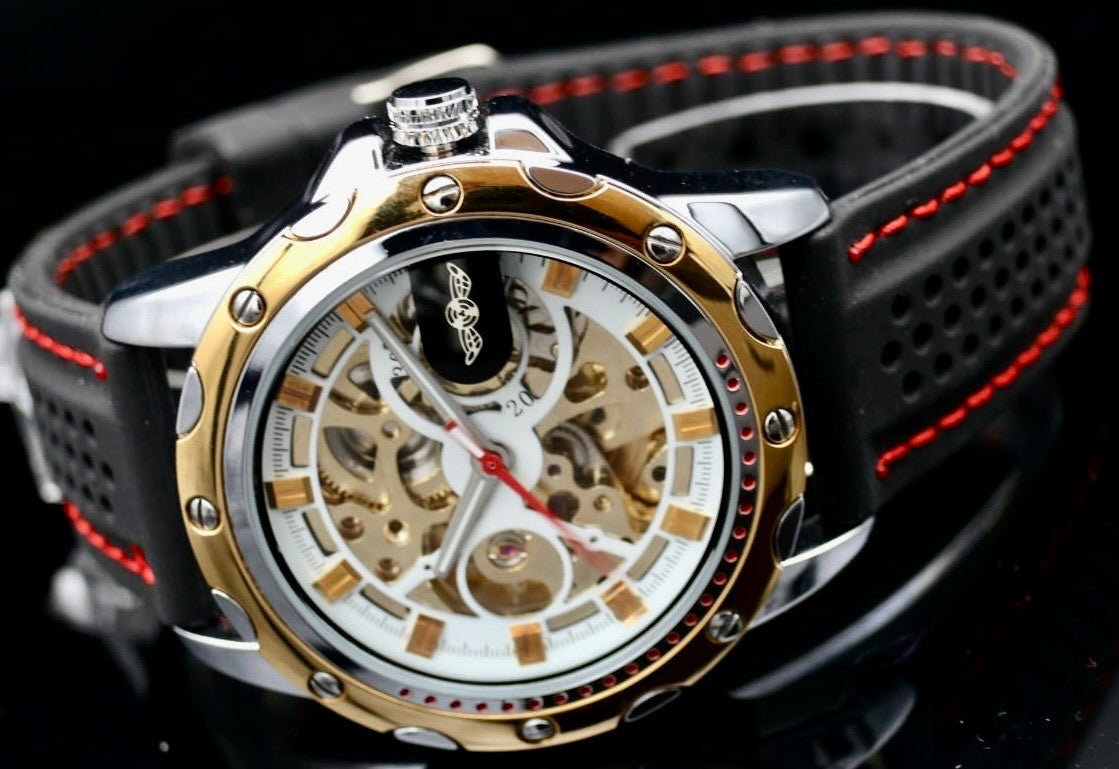 Sportliche Herren Männer Automatik Uhr Gold Schwarz Farben mit Kautschukband NEU1