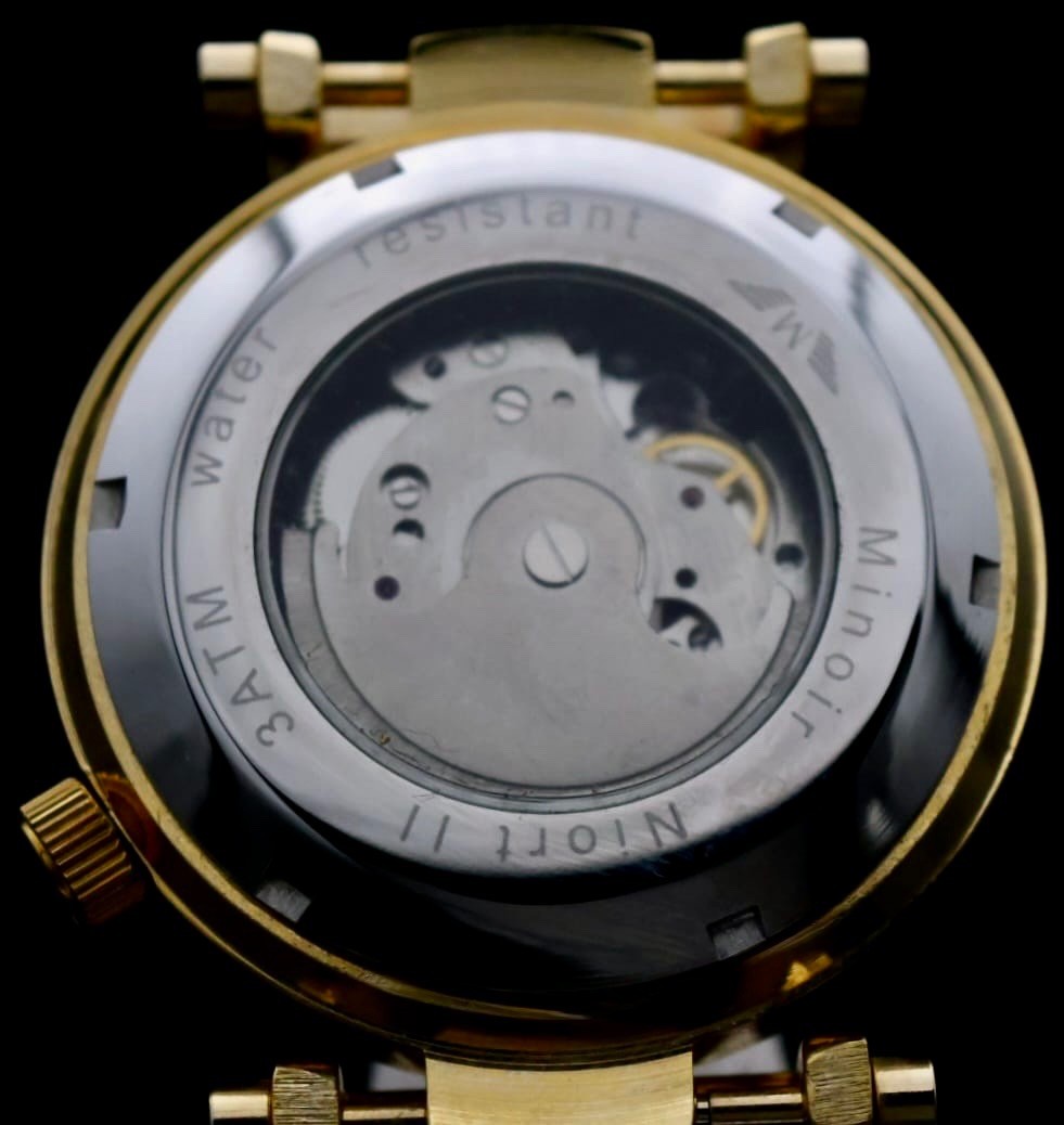 Edle Herren Uhr Automatikuhr Leder Armbanduhr Minoir  offene Unruh B-WARE2