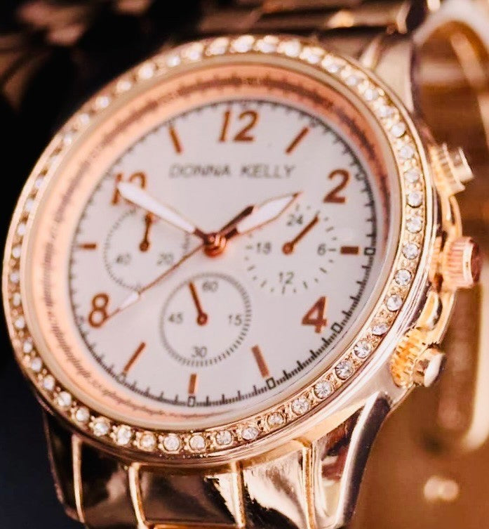 Donna Kelly Damen Frauen Armband Uhr Roségold Farben Damenuhr Mineralglas Strass2
