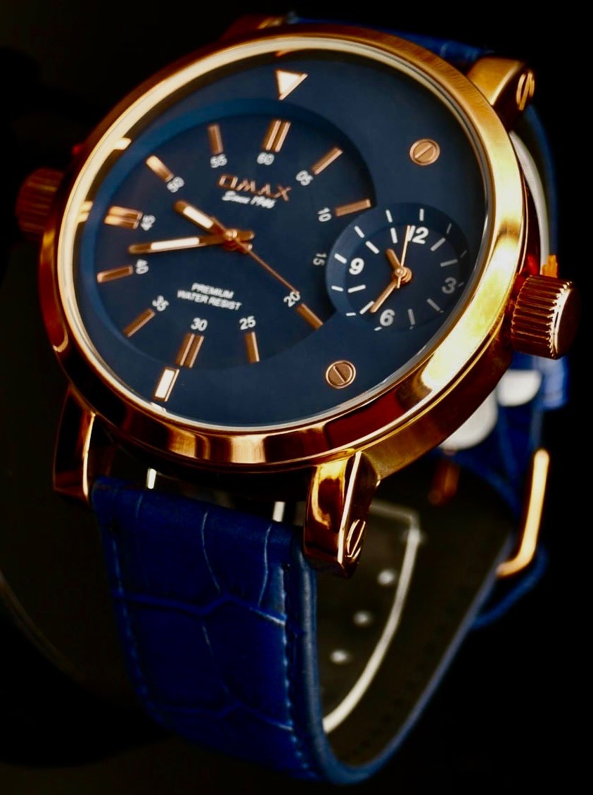 XXL OMAX  Monster Watch Herren Armband Uhr Blau Rose Gold Farben Dual  Timer NEU0