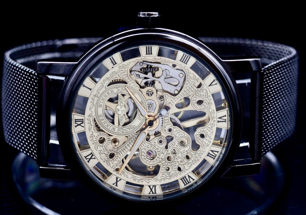 Winner Herren Automatikuhr Schwarz Mechanisch Melanaise Armband Uhr Luxus Design1