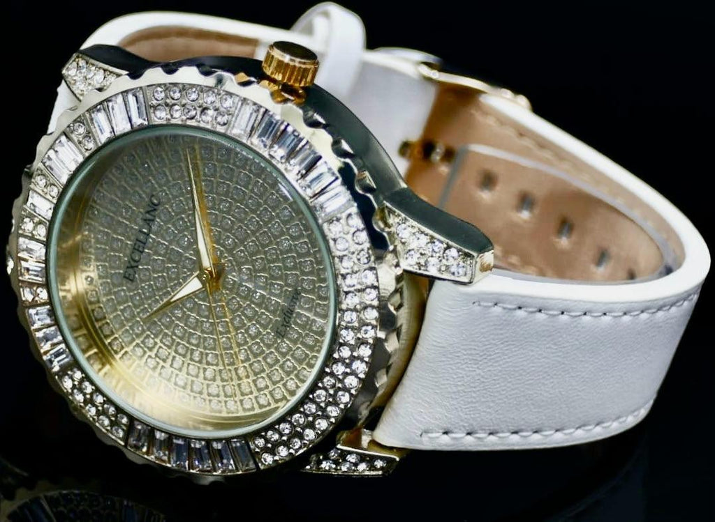 Edle Excellanc Damen Frauen Armband Uhr Weiß Farben Strass Damenuhr Leuchtzeiger1