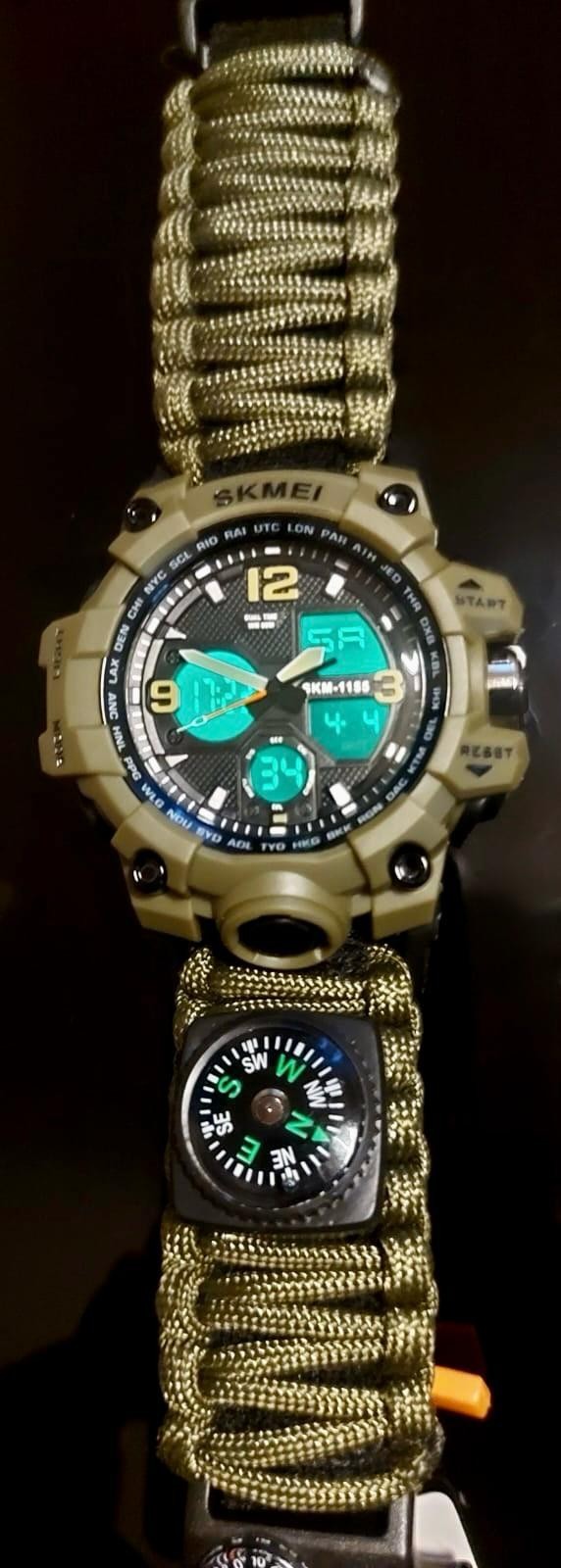 Survival Uhr Herren Paracord Armband Kompass Outdoor Militär Tactical Khaki3