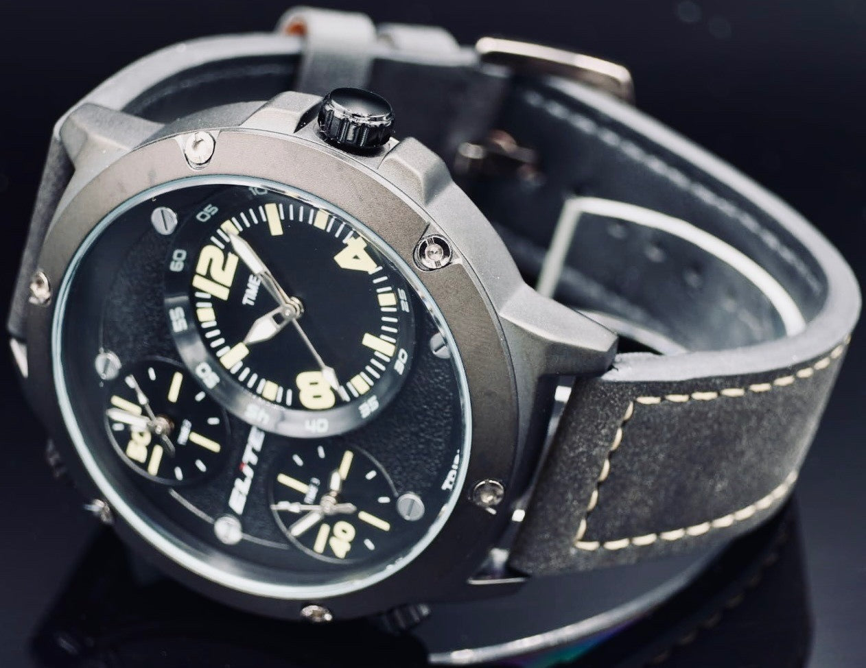 Elite XXL Herren Armband Uhr Schwarz Gelb Farben  Triple Timer1