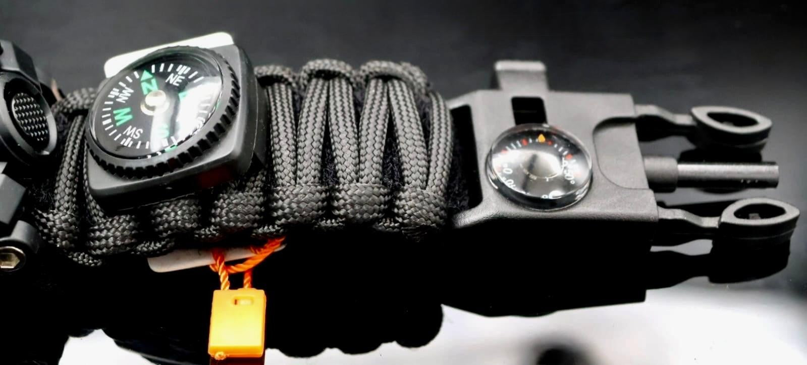 Survival Uhr Herren Paracord Armband Kompass Outdoor Militär Tactical Black1