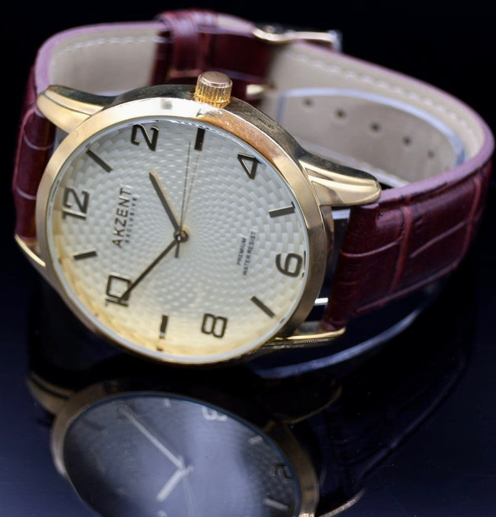 Mega Edle Akzent Exclusive Herren Männer Armband Uhr Gold Braun Farben Herrenuhr1