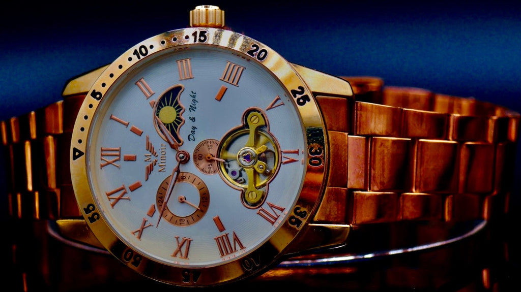 Mega Edle Minoir Herren Uhr Automatikuhr Armbanduhr Weiß Rosé Farben Herrenuhr1