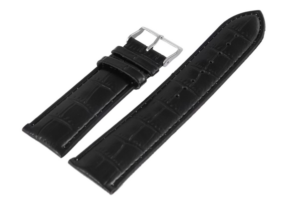 Steinmeister Uhrenarmband Echtleder Armband schwarz Kroko gepolstert 24 mm0