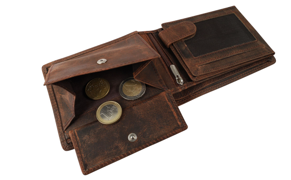 Akzent Leder Geldbörse RFID Echtleder Portemonnaie Geldbeutel Angler Braun 33