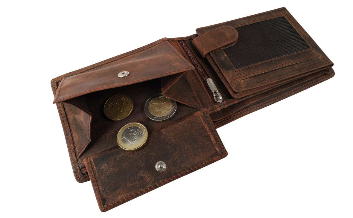 Akzent Leder Geldbörse RFID Echtleder Portemonnaie Geldbeutel Angler Braun 33