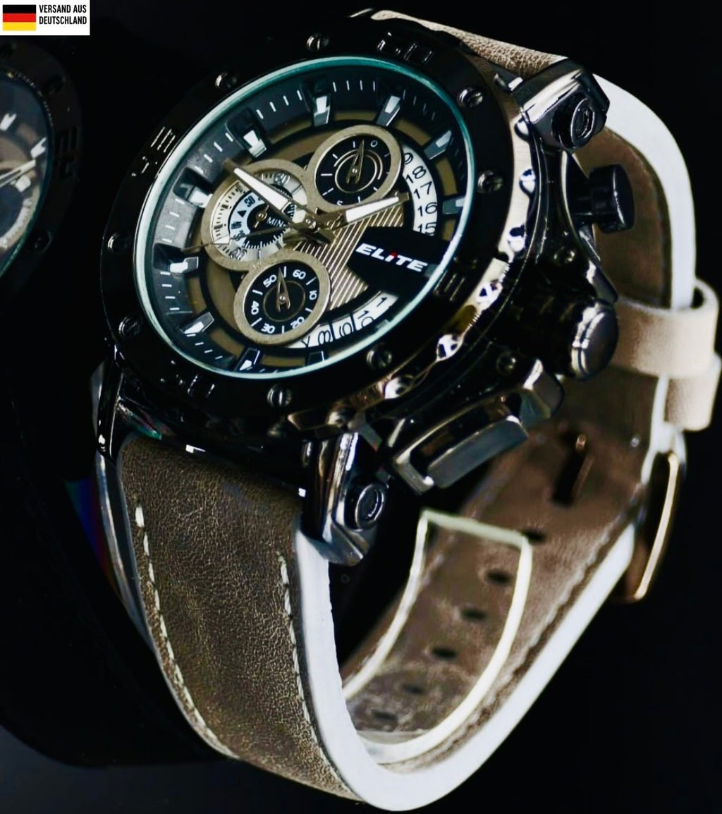 Elite Herren Armband Uhr Chronograph Datum  im Flieger-Design NEU*0
