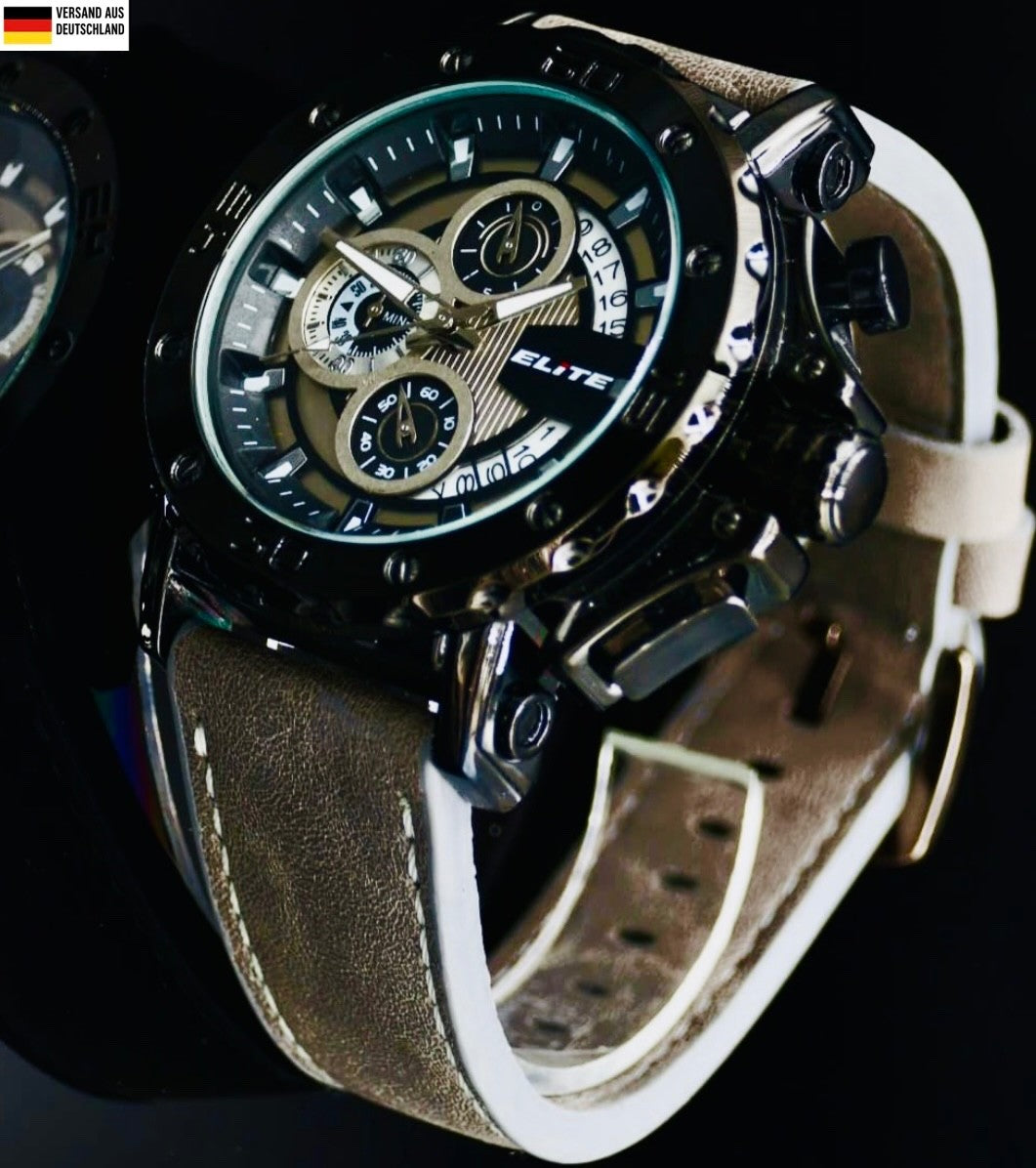 Elite Herren Armband Uhr Chronograph Datum  im Flieger-Design NEU*0