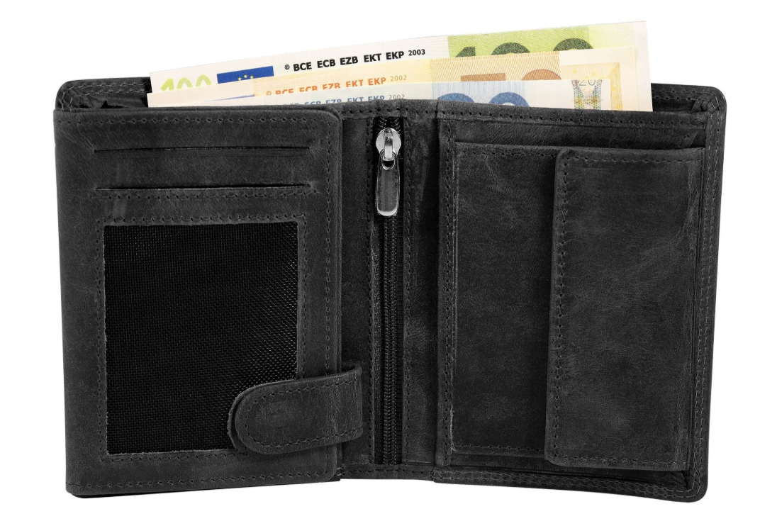 Akzent Basic Leder Geldbörse RFID Schutz Portemonnaie Schwarz Totenkopf Motiv 41