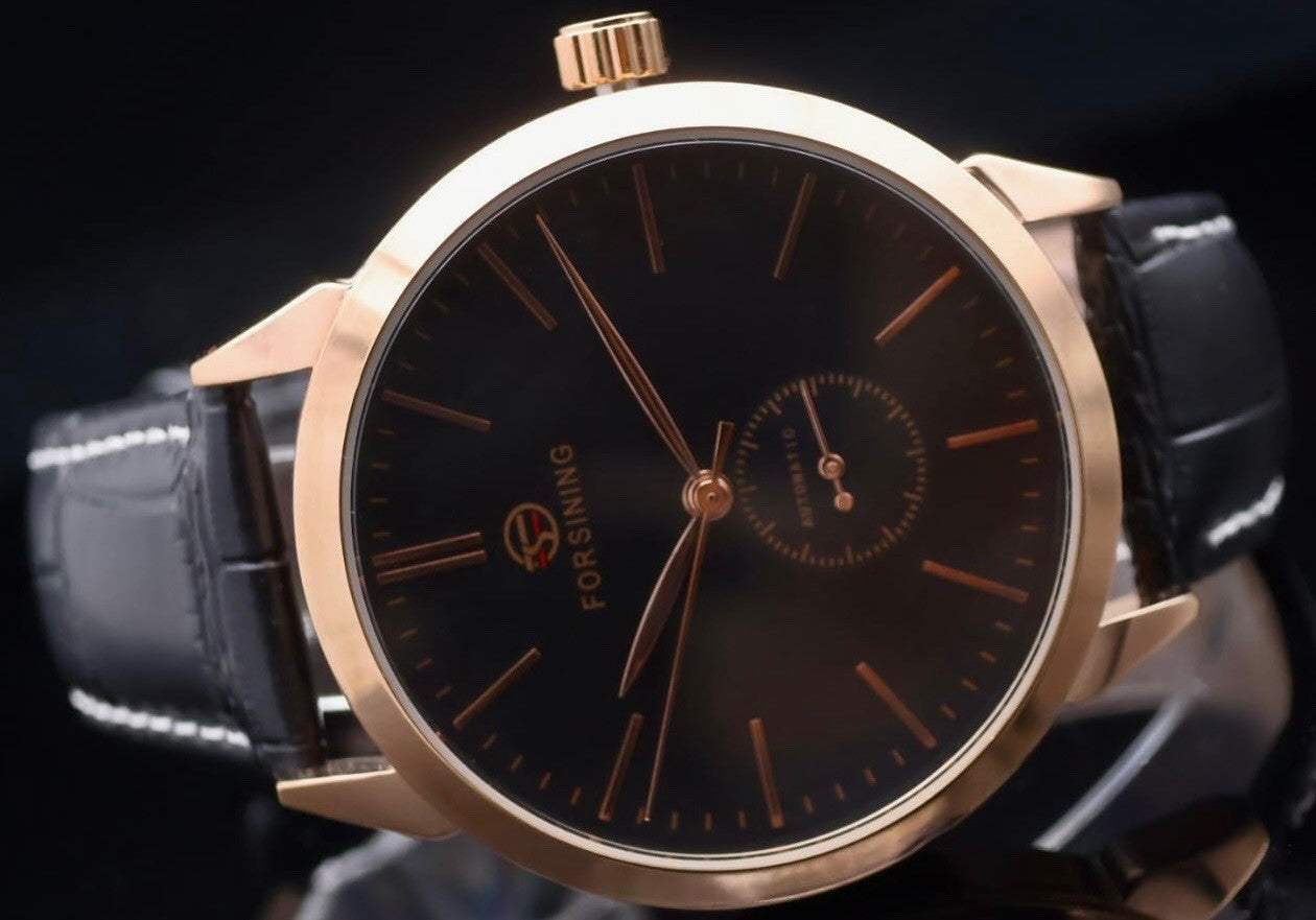 FORSINING - AUTOMATIK - UHR - HERREN - LEDER - ROSÉ/SCHWARZ - 46MM - NEU1