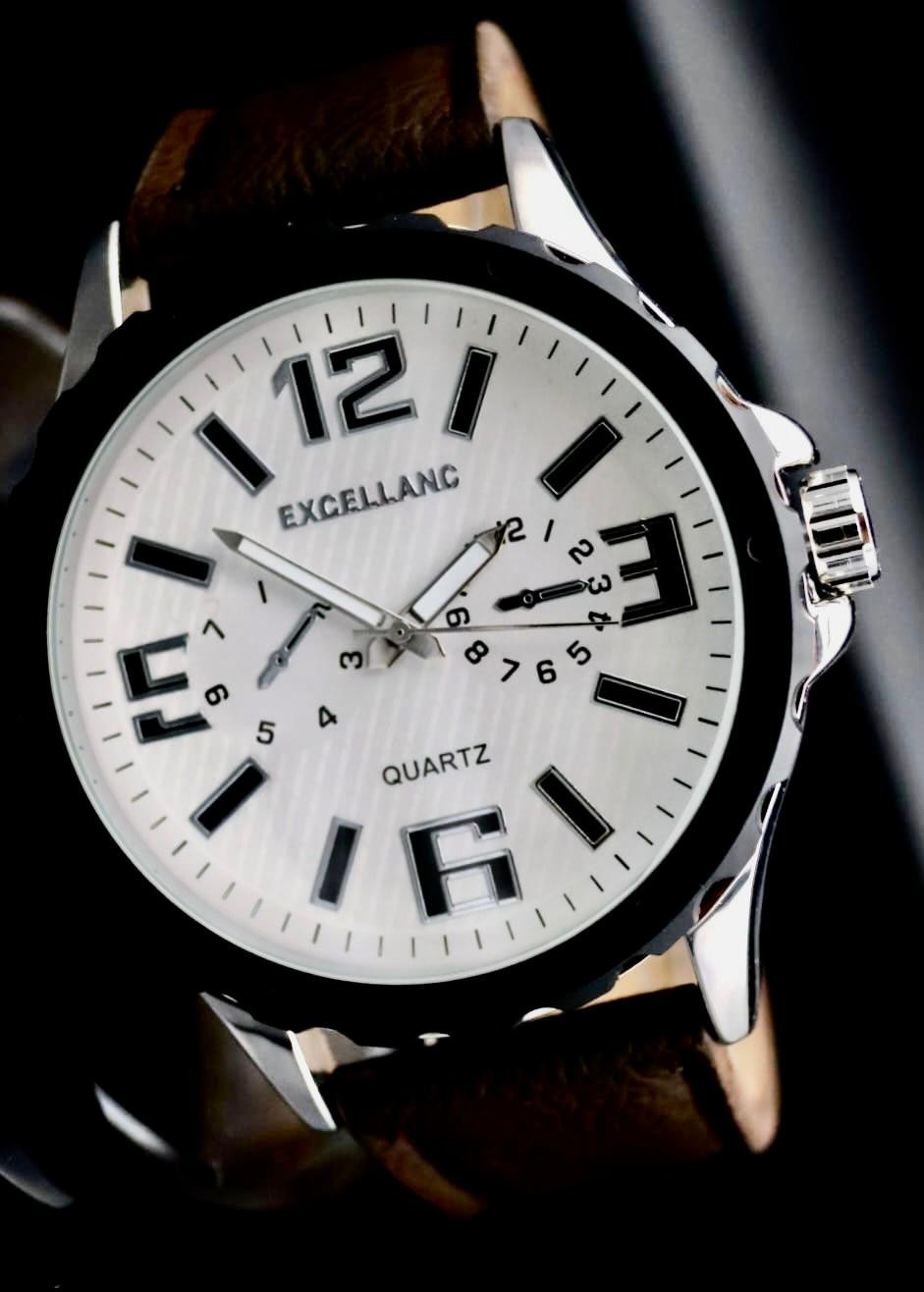 Excellanc Herren Männer Armband Uhr Weiß Braun Farben Herrenuhr mit Leuchtzeiger0