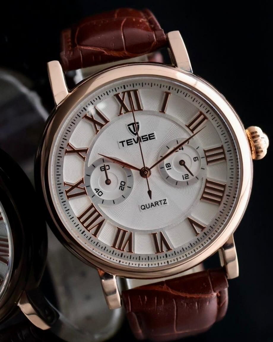 TEVISE - QUARZ - ARMBAND - UHR - LEDER - BRAUN - 24H ANZEIGE - 44MM0