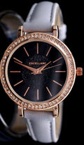 Excellanc Damen Frauen Armband Uhr Roségold Grau Damenuhr Glitzer Strass Slim0
