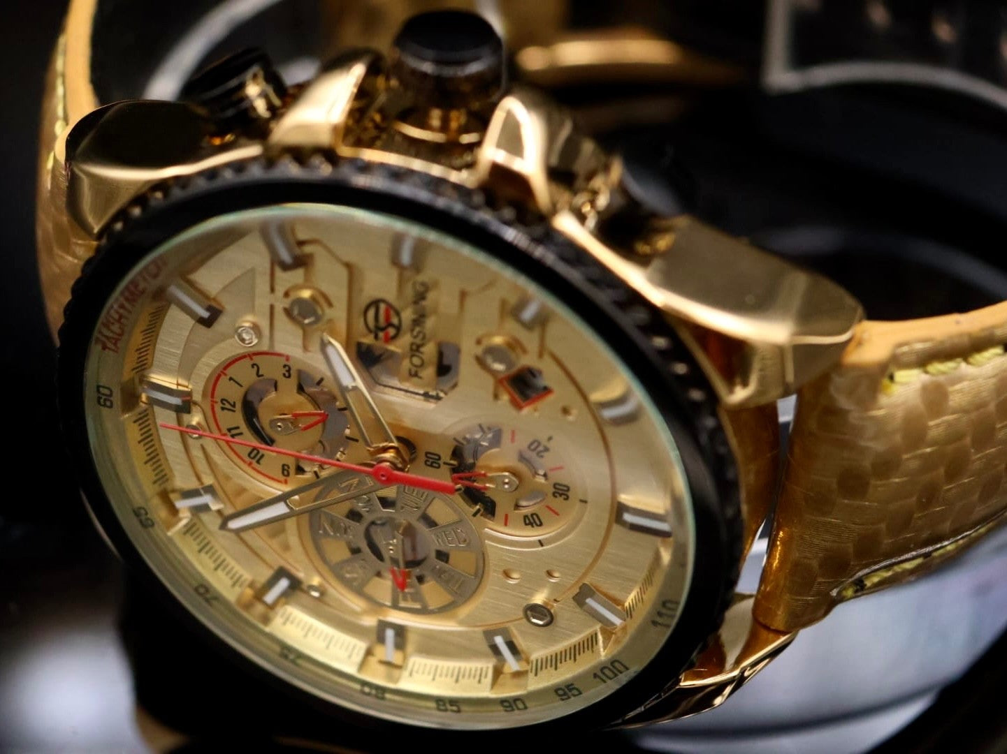 Exklusive Herren Automatik Uhr Herrenuhr Gold Farben mit Datumsanzeige, Kalender2