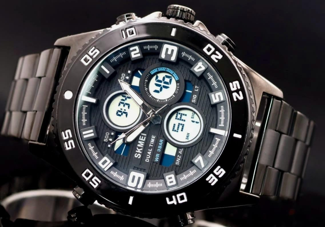 Sportliche Digital & Analog Herren Uhr Armbanduhr Wecker Keramik Look 50mm Neu1