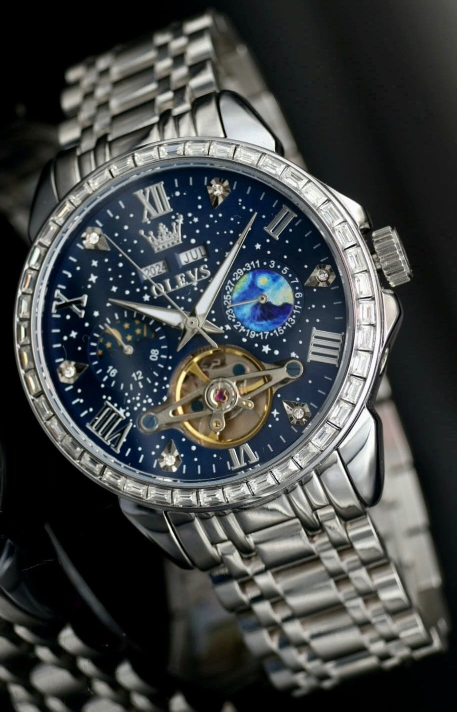 OLEVS Automatik Herren Männer Uhr Herrenuhr Blau Silber Farben Weltraum Optik1