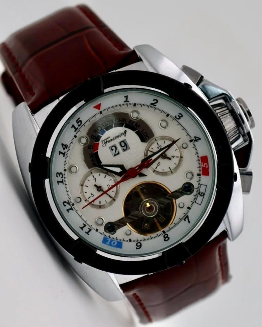 FORSINING - HERREN - AUTOMATIK - UHR - KALENDER - DATUM - LEDER - BRAUN0