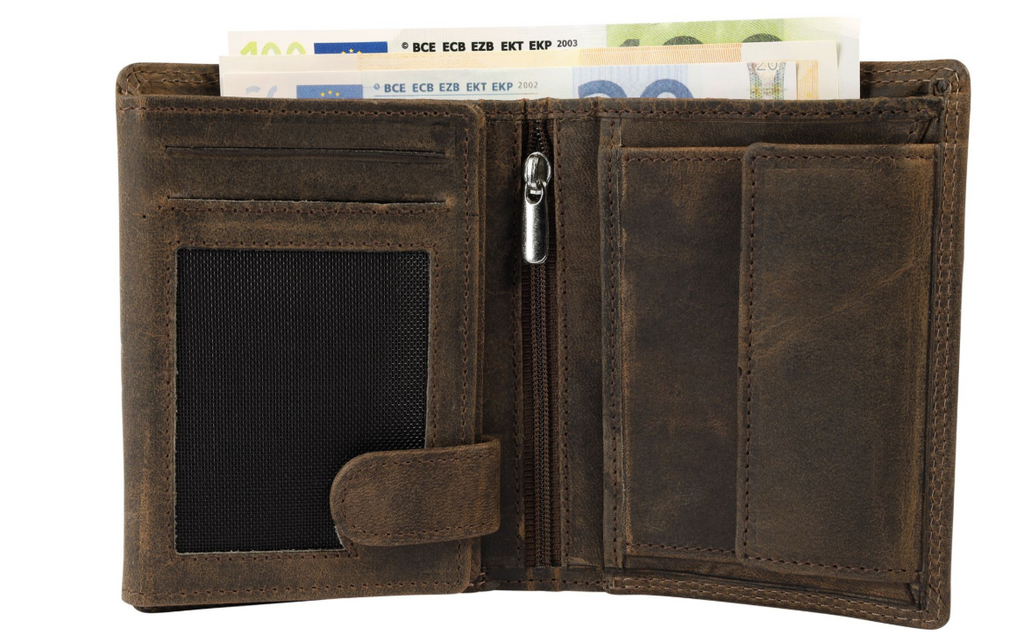 Akzent Leder Geldbörse RFID Schutz  Echtleder Portemonnaie Anker Motiv Braun 11