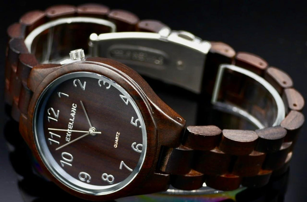 Excellanc Damen Frauen Holz Armband Uhr Dunkelbraun Farben Damenuhr Schwarzholz1