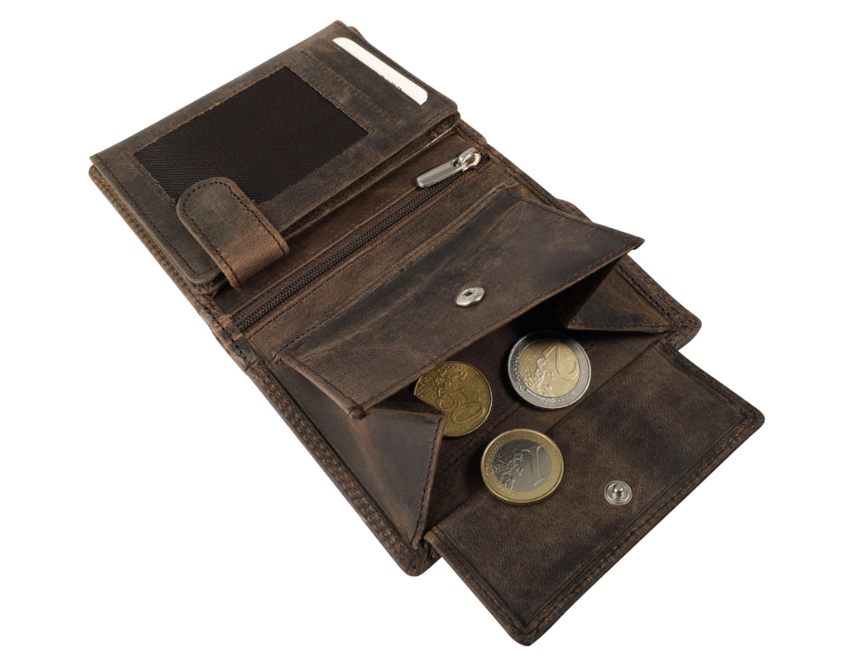 Akzent Leder Geldbörse RFID Schutz Echtleder Portemonnaie Angler Motiv Braun 23