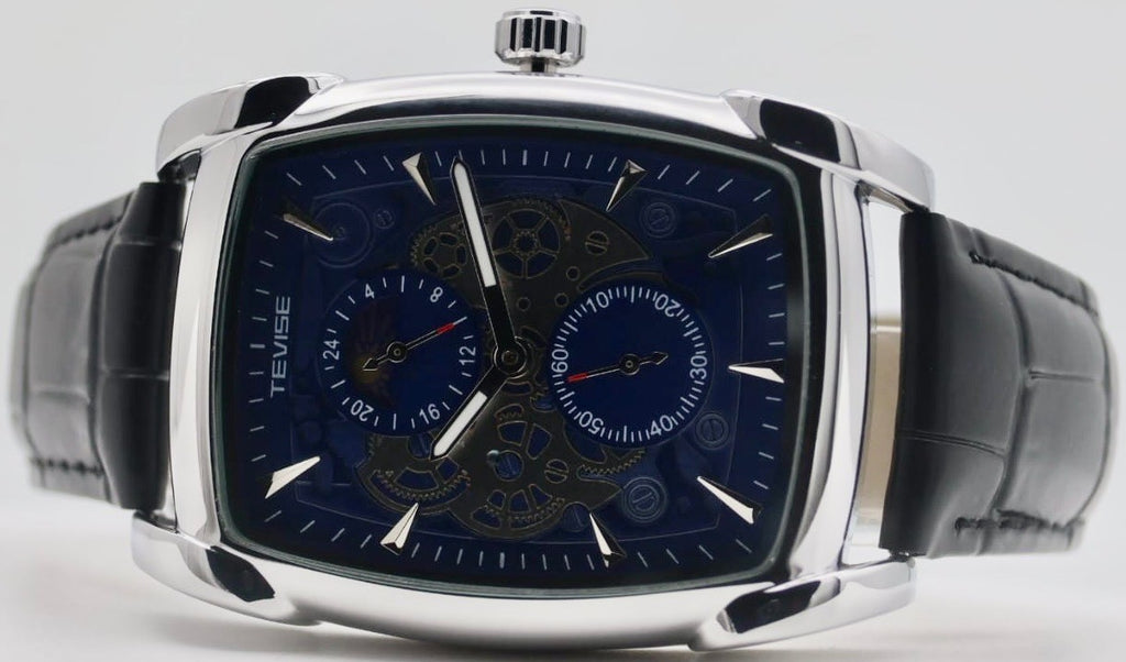 TEVISE - QUARZ - ARMBAND - UHR - LEDER - BLAU - 12H ANZEIGE - LEUCHTZEIGER - NEU1