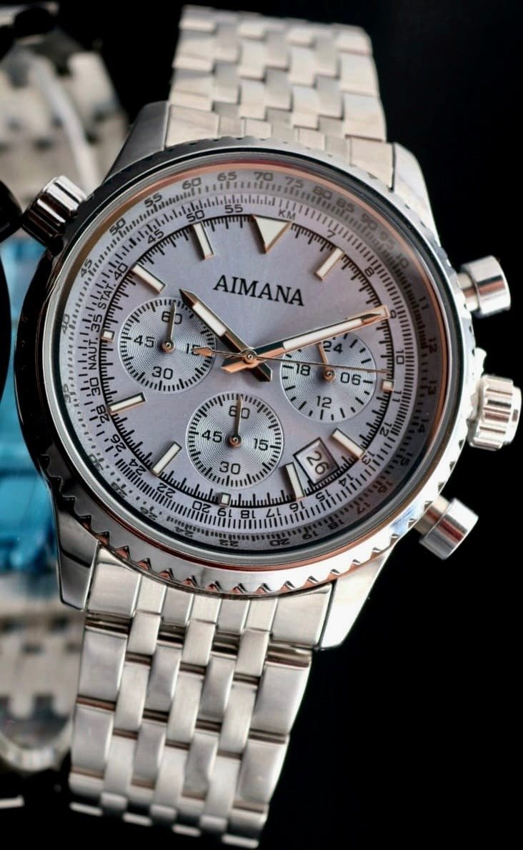 AIMANA - HERREN - CHRONOGRAPH - DATUM -  STOPPFUKTION - EDELSTAHL - 44MM - NEU1