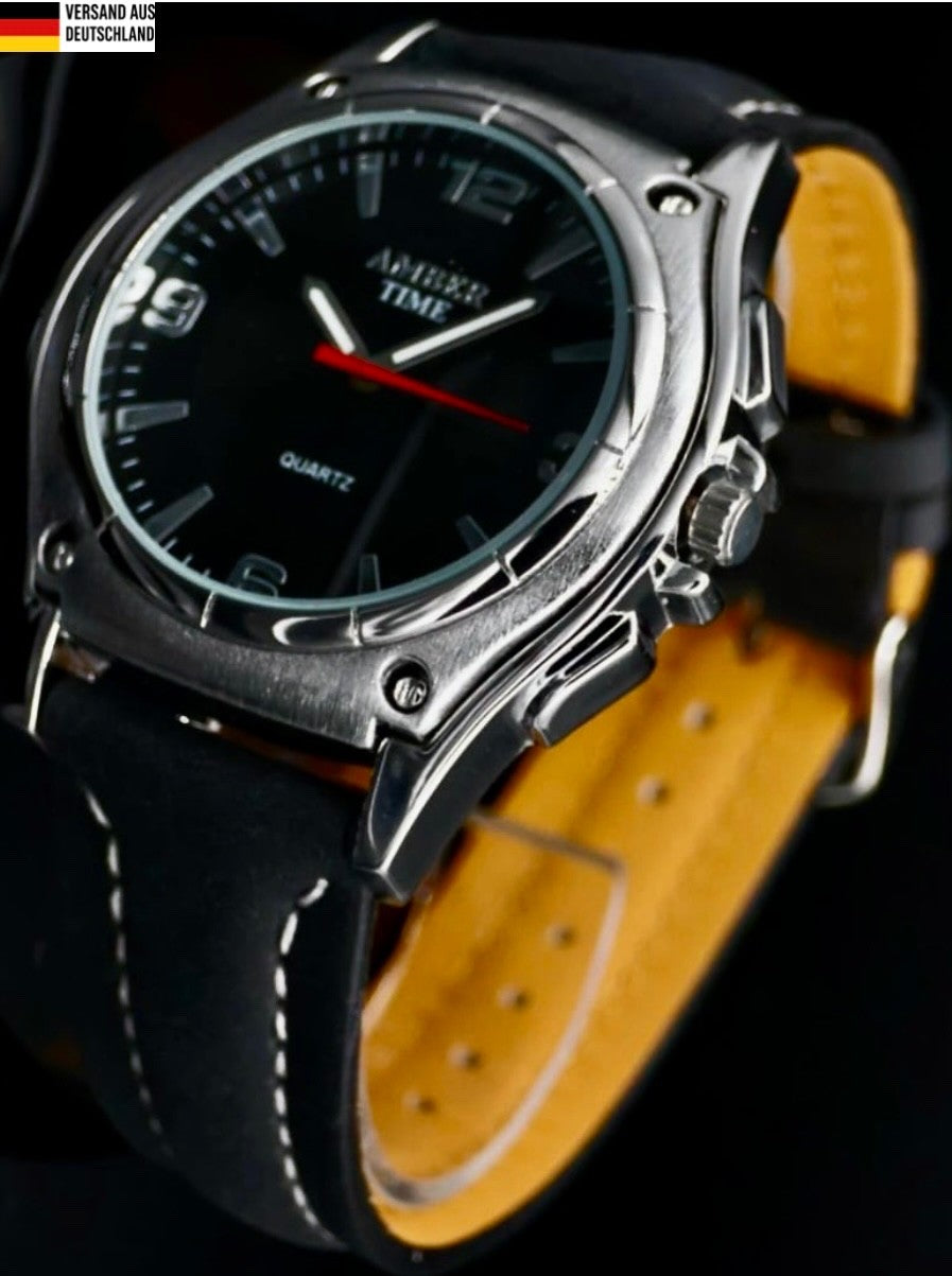 XL Herren Armband Männer Uhr Schwarz Silber Farben Analog Quarz *0