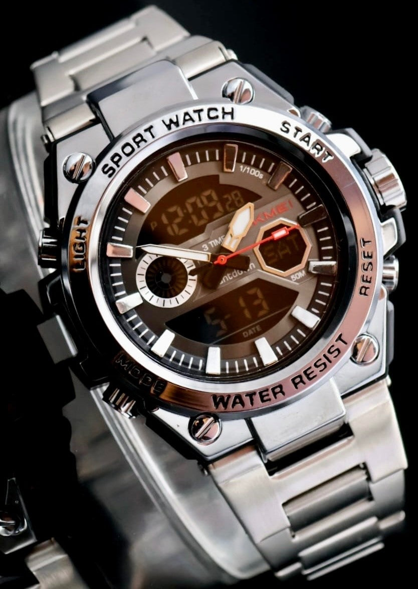 SKM Sportliche Digital & Analog Herren Männer Uhr Armbanduhr Silber Farben 52mm1