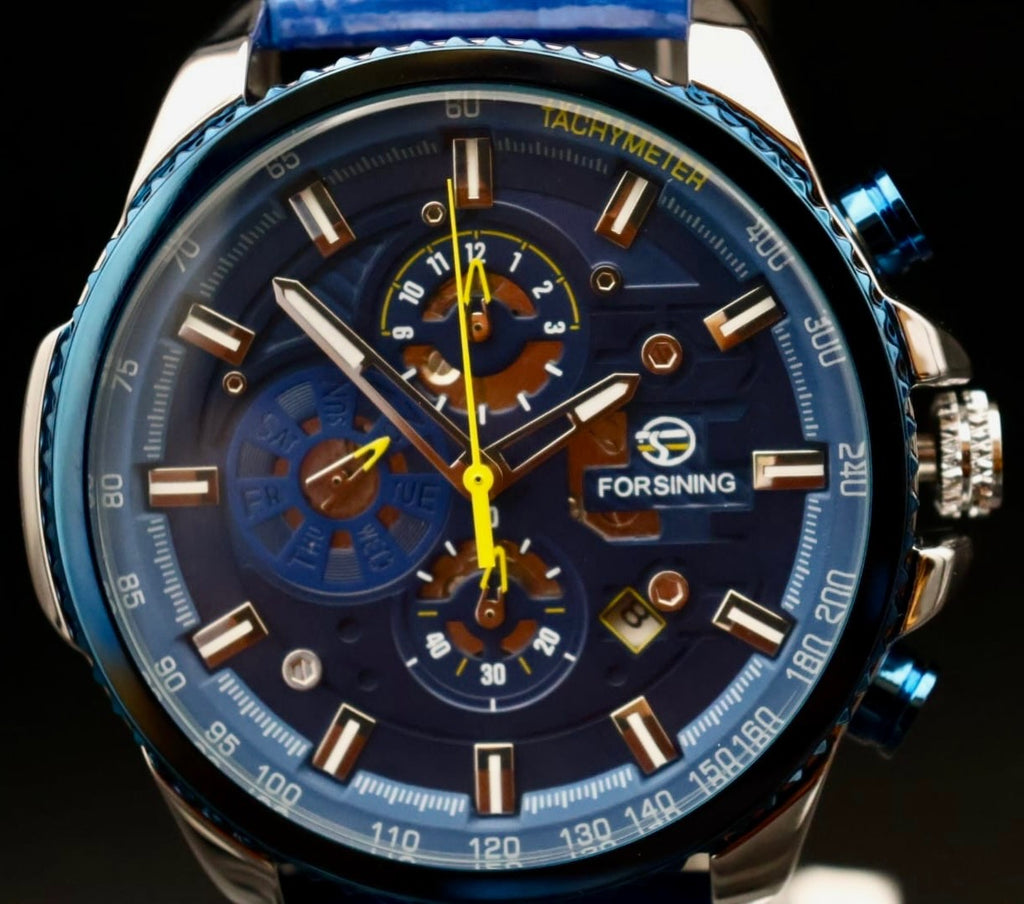 Herren Männer Automatik Uhr Blau Farben Herrenuhr  Sport Design + Lederarmband2