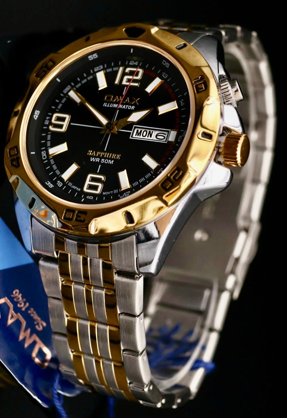 Omax Sapphire ILLUMINATOR   Herren Armband Uhr IP Veredelt Bicolor NEU mit Box1