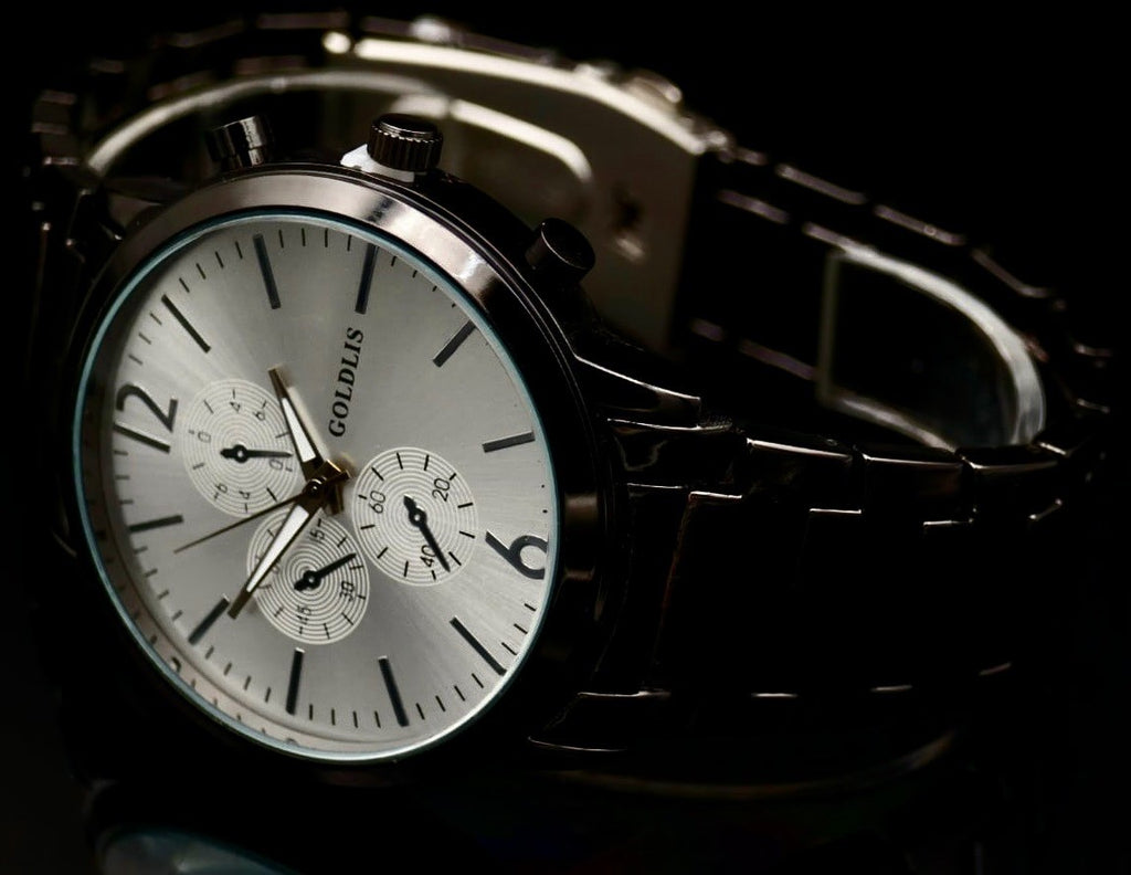 Herren Armband Männer Uhr Schwarz Silber Farben Chrono Look NEU1