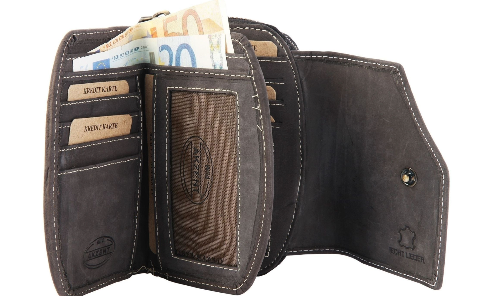 Akzent Wild Leder Geldbörse Echtleder Portemonnaie Geldbeutel mit Blumenprint1