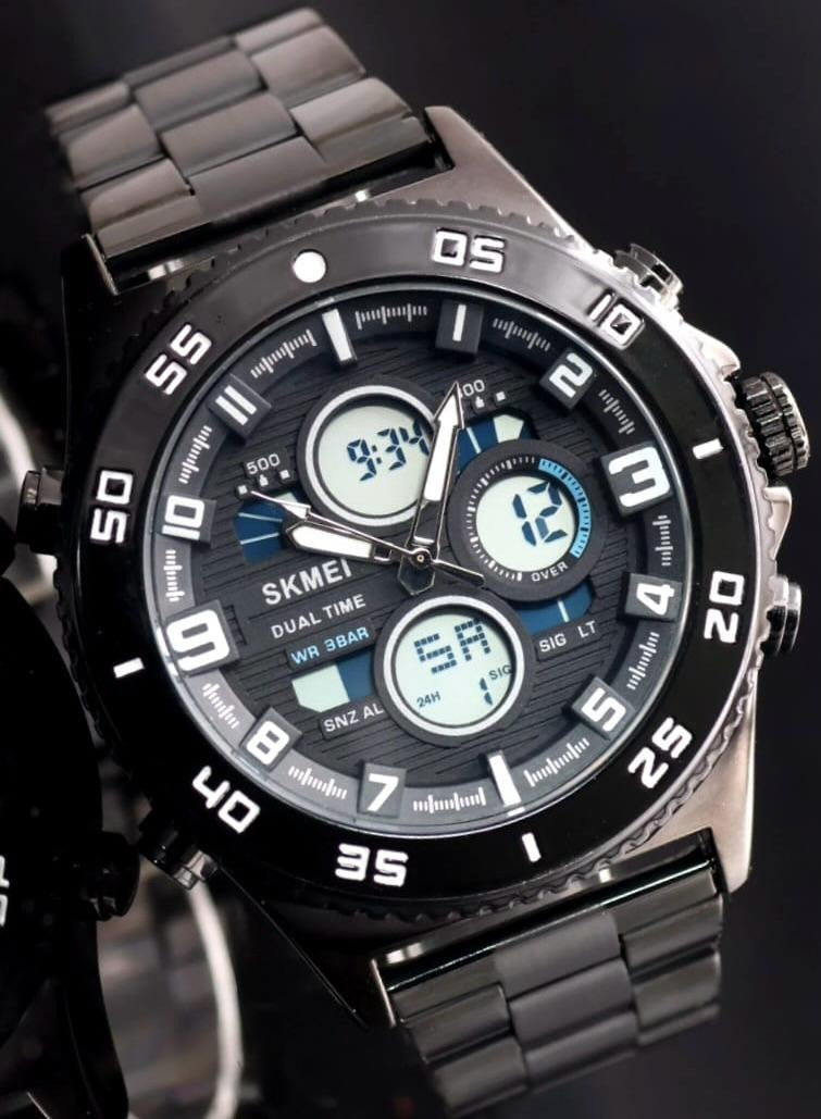 Sportliche Digital & Analog Herren Uhr Armbanduhr Wecker Keramik Look 50mm Neu0