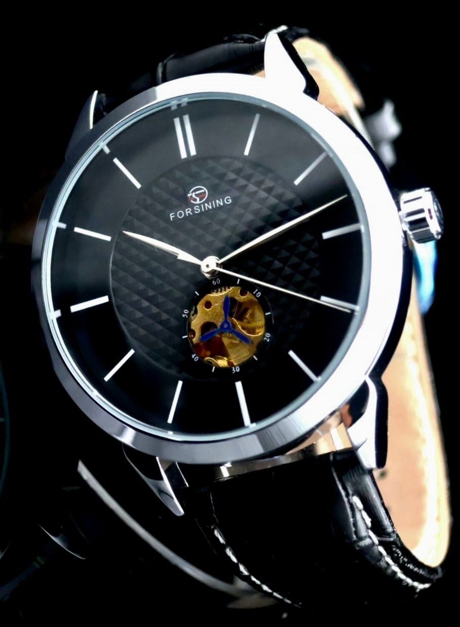 FORSINING- AUTOMATIK - UHR - HERREN - LEDER - SCHWARZ - 46MM - KLASSISCH0