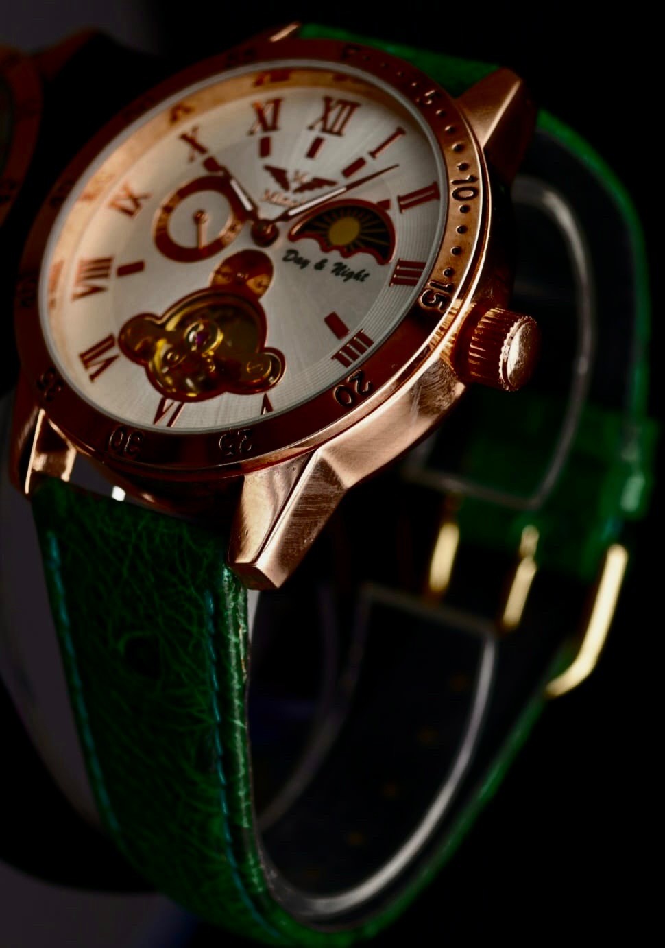 Minoir Automatik Herren Armbanduhr Modern mechanisch mit Glasboden Weiß Grün0