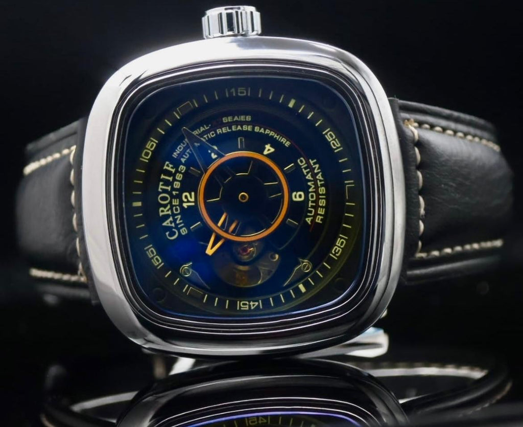 CAROTIF - AUTOMATIK - WATCH - OFFENE UNRUH - SCHWARZ - LEDER - NEU1