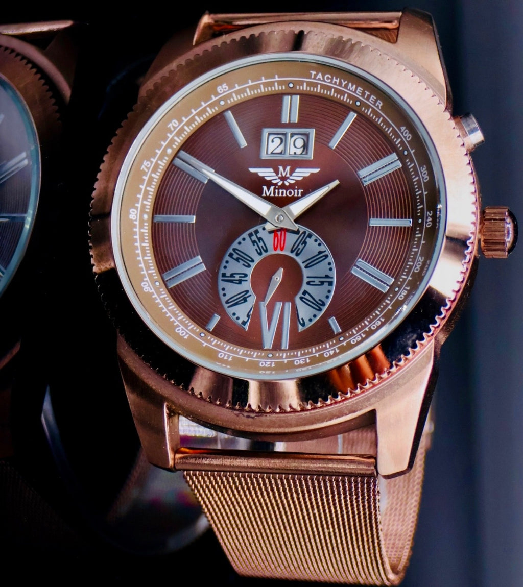 Minoir Herren  Automatik Armbanduhr Herrenuhr mit Datumsanzeige & Glasboden0