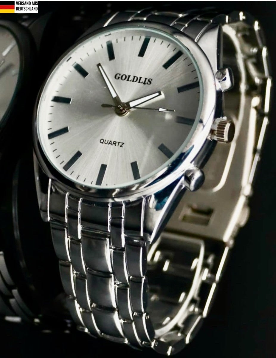 Edle Herren Armband Männer Uhr  Silber Farben NEU0