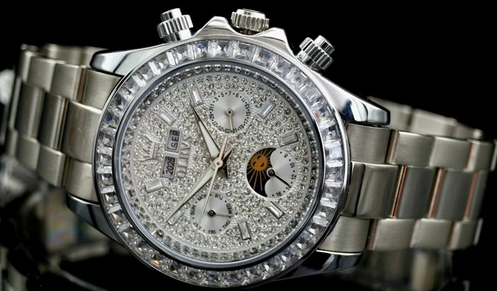 OLEVS Herren Automatik Uhr Herrenuhr Edelstahl Band Silberfarben Neu + Kalender1