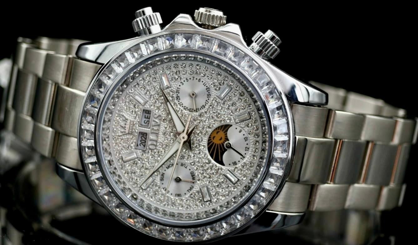 OLEVS Herren Automatik Uhr Herrenuhr Edelstahl Band Silberfarben Neu + Kalender1