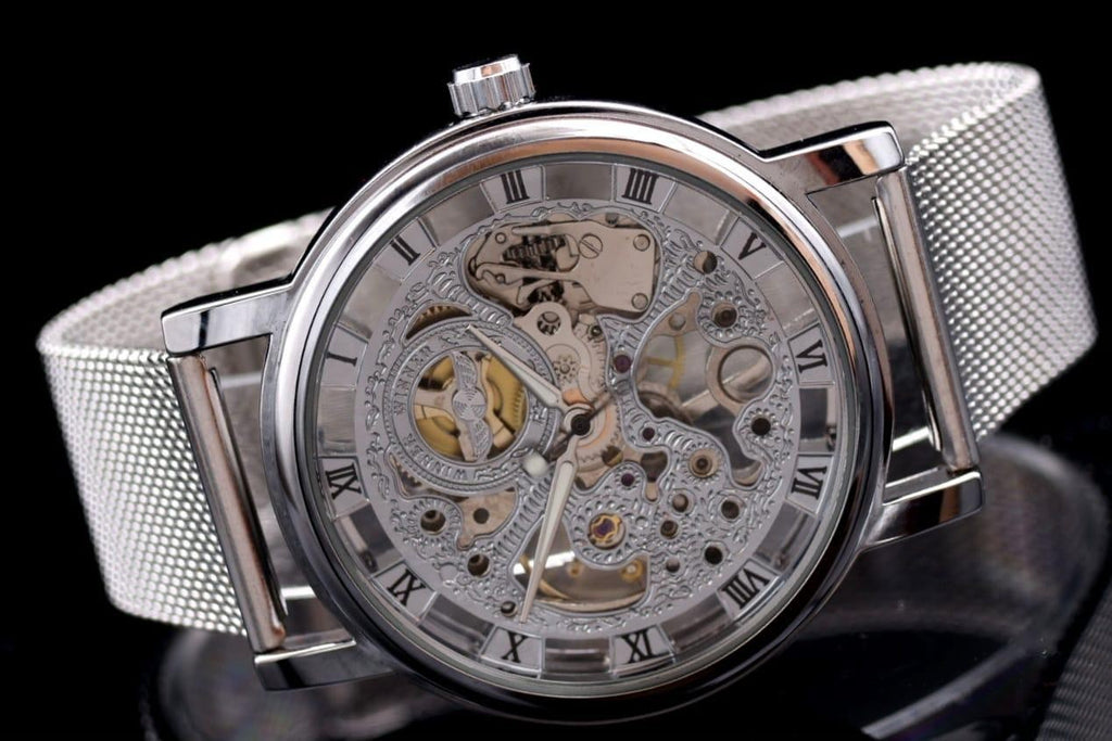 T-Winner Herren Automatikuhr Mechanisch Skelett Uhr Silber Farben Melanaise-Band1