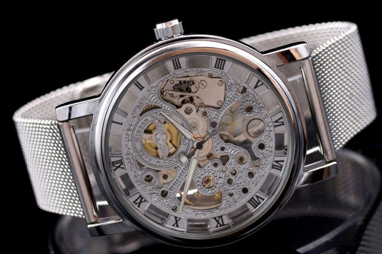 T-Winner Herren Automatikuhr Mechanisch Skelett Uhr Silber Farben Melanaise-Band1