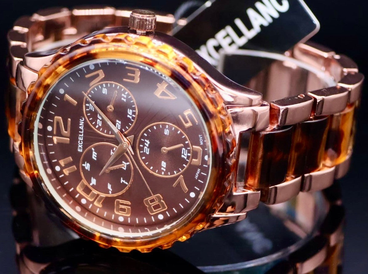 Excellanc  Damen Frauen Armband Uhr Braun Bicolor Farben Damenuhr Chrono-Look1